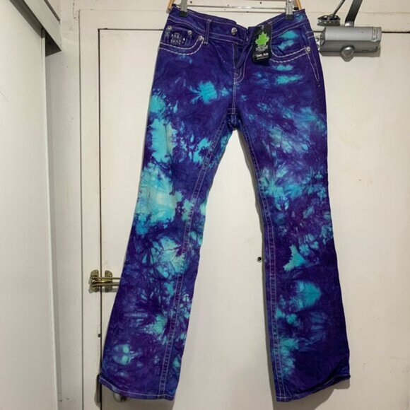 NEW COSTA NADA UPCYCLE MISS ME LOW RISE BOOT STRETCH TIE-DYE JEANS SIZE 28 - Picture 2 of 13